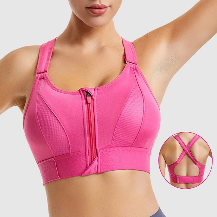 Zip-Front Strappy Yoga Bra - Padded Seamless Wireless Sports Bra for Women