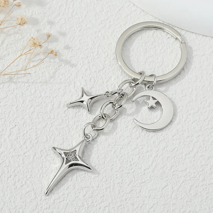 Star and Moon Metal Keychains - Handmade Key Rings for Women and Men, Perfect Friendship Gift or Handbag Decoration