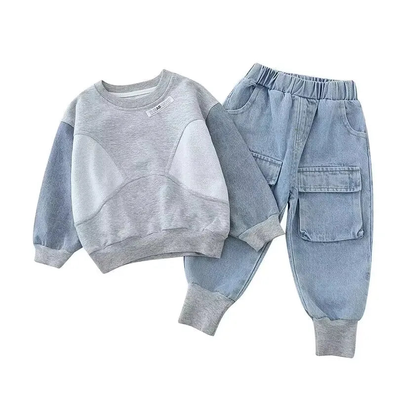 Kids Boys' Sweater Suit - Spring/Autumn Fashion Sportswear 2-Piece Set with Top and Pants for Children