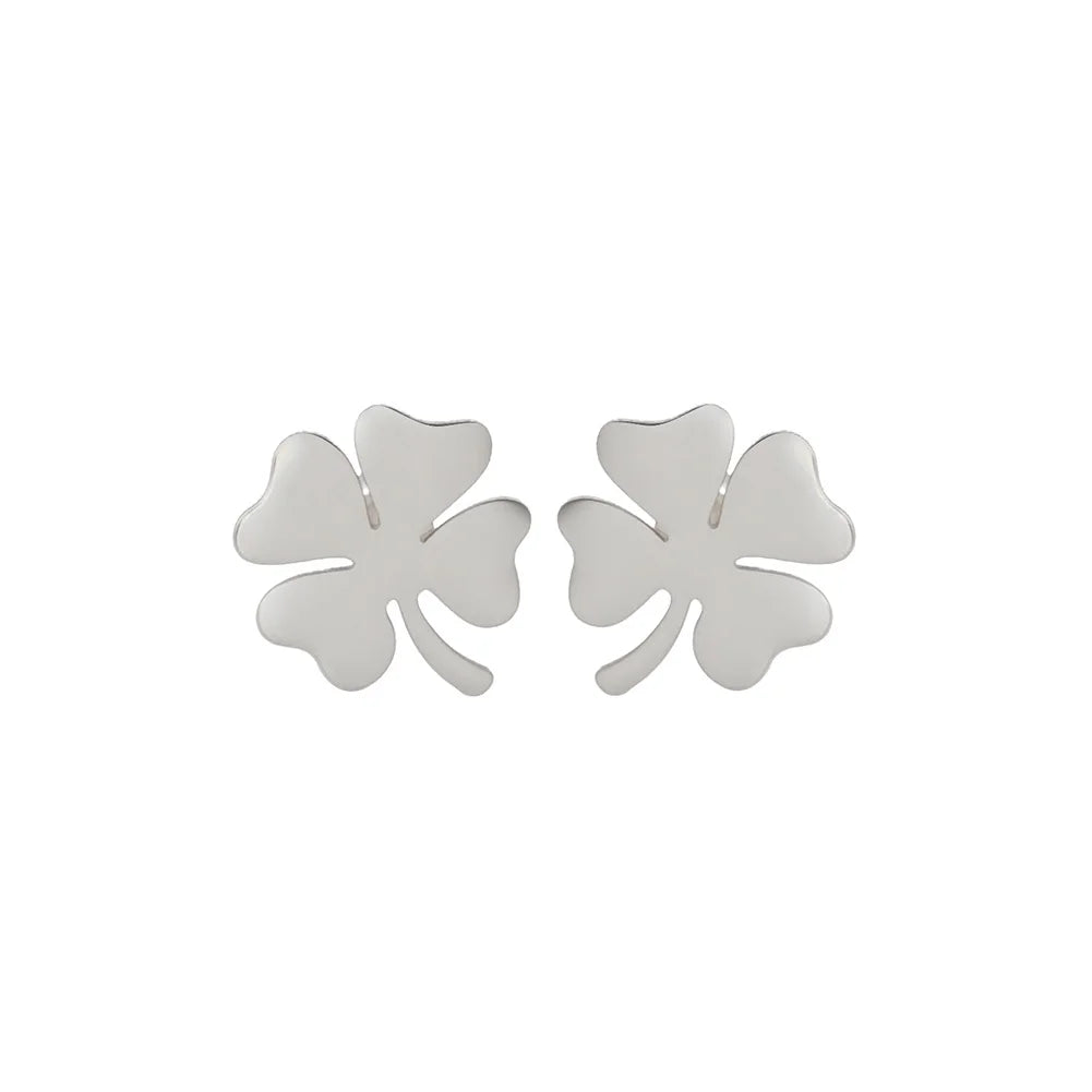 Four-Leaf Clover Stud Earrings - Fashionable Stainless Steel Jewelry in Silver or Gold, Elegant Flower Design for Women