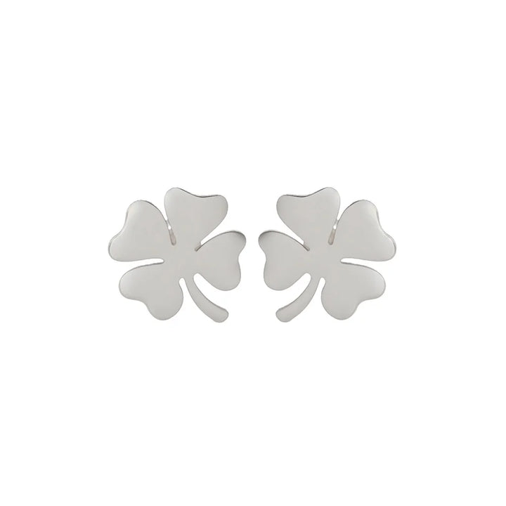 Four-Leaf Clover Stud Earrings - Fashionable Stainless Steel Jewelry in Silver or Gold, Elegant Flower Design for Women