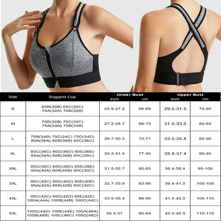 Zip-Front Strappy Yoga Bra - Padded Seamless Wireless Sports Bra for Women