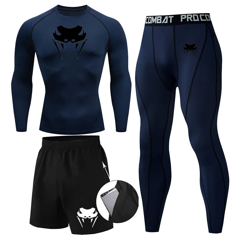 Men Compression Set Long or Short Sleeve T-shirt Men's Tight Pants Fitness Bodybuilding Clothes Rashguard Sports Suits