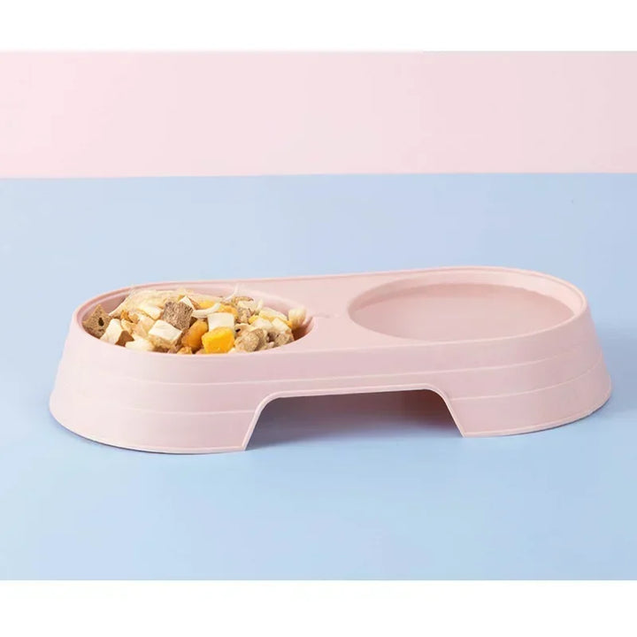 Macaron Pet Double Bowl – Plastic Feeder Tray for Food and Water, Suitable for Kittens, Cats, and Dogs