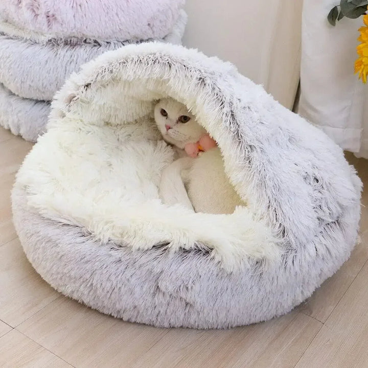 Cozy Round Pet Bed – Dual-Purpose Warm Sleeping Nest and Cave with Detachable Cover for Small Dogs and Cats