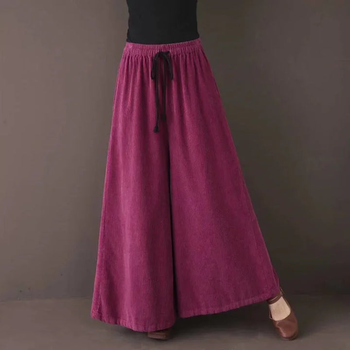 High-Waisted Corduroy Pants for Women - Wide-Leg, Warm Velvet Trousers with Pockets