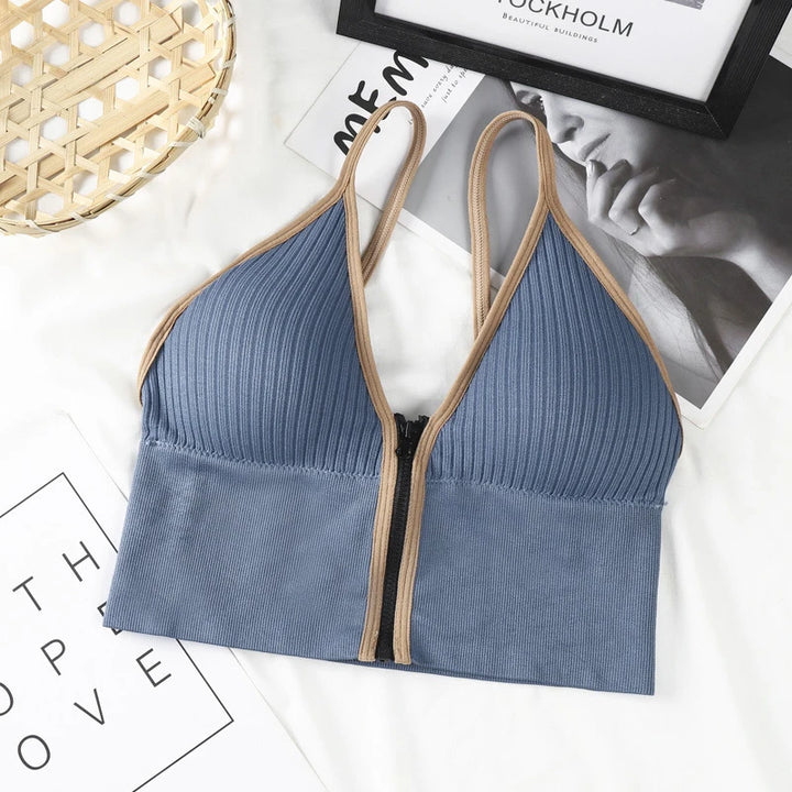 Sexy Seamless Padded Bralette - Wireless Cotton Sleep Top with Zipper for Women