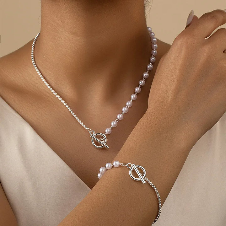 Pearl Beaded Choker & Bracelet Set for Women - Wedding Party Jewelry Gift