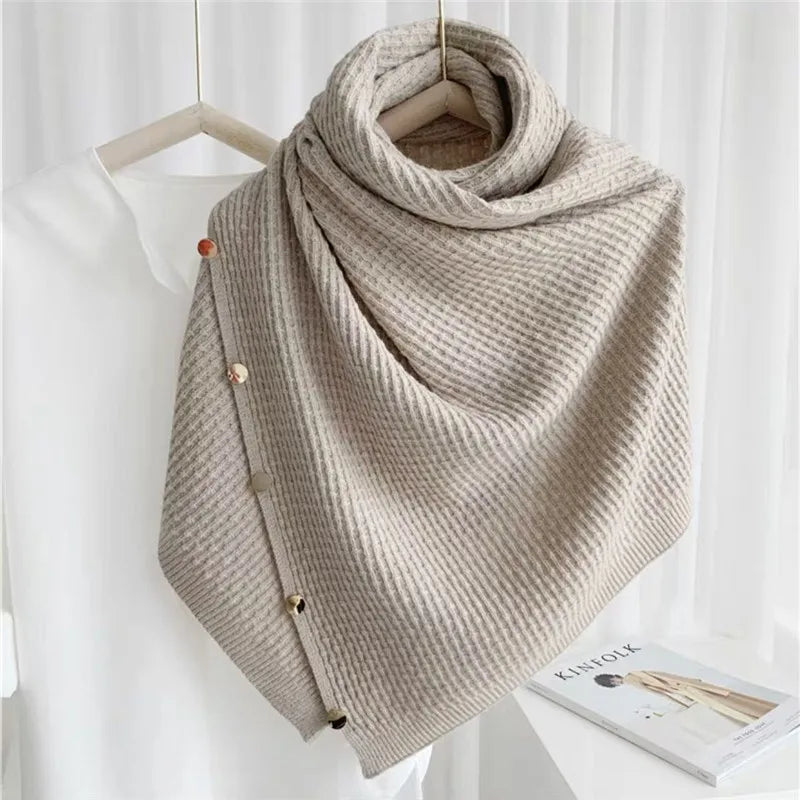 Multi-Purpose Button Scarf  Knitted Imitation Cashmere Shawl & Poncho for Women