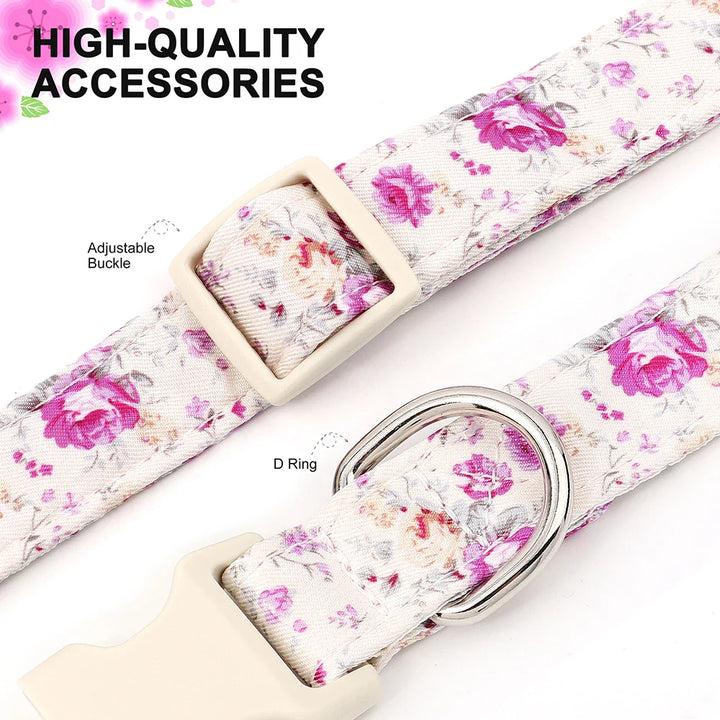 Adjustable Nylon Dog Collar - Flower Print Design for Small, Medium, and Large Dogs, Including Chihuahuas and Pugs