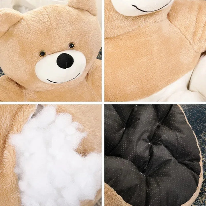 Plush Dog House Bed Winter Warm Bear Hug Semi Enclosed Cat's Nest Detachable And Washable Mat Small Dog Bed Sofa Pet Supplies