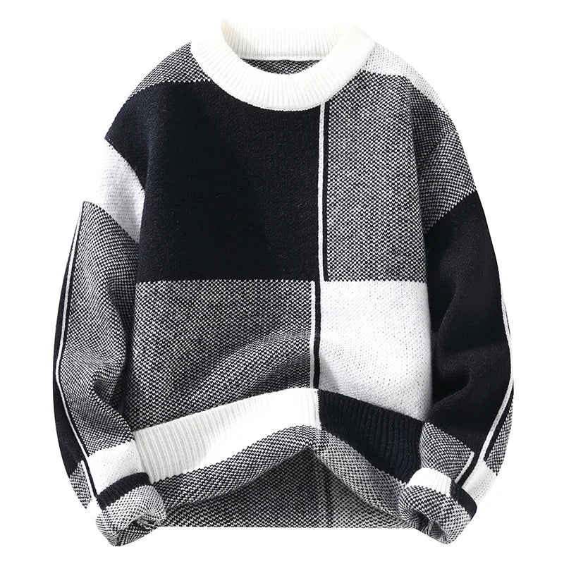 Men's Winter Korean Style Plaid Wool Sweater Fashion Pullover