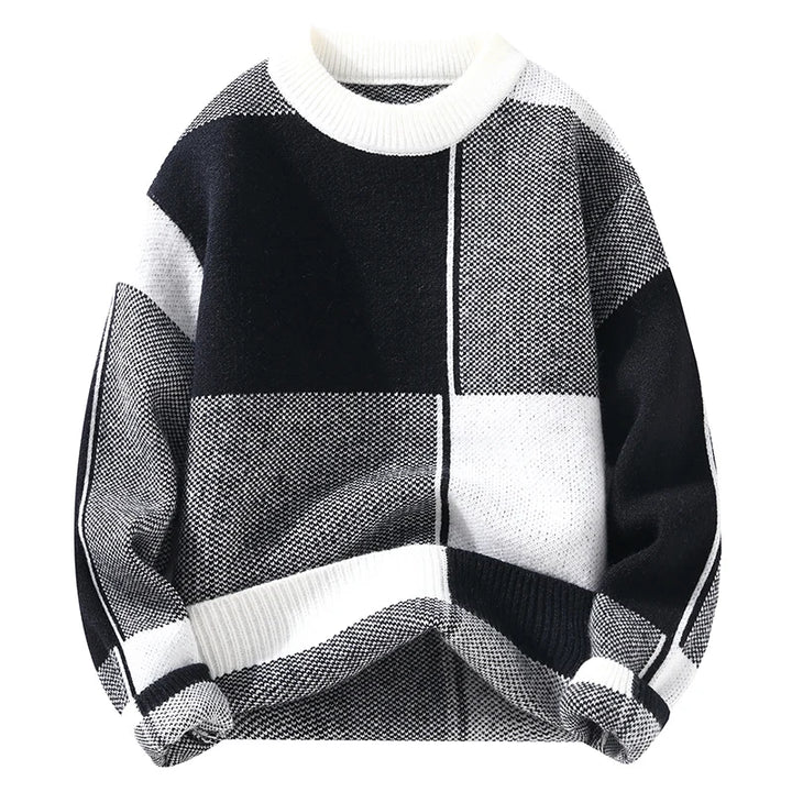 Men's Winter Korean Style Plaid Wool Sweater Fashion Pullover