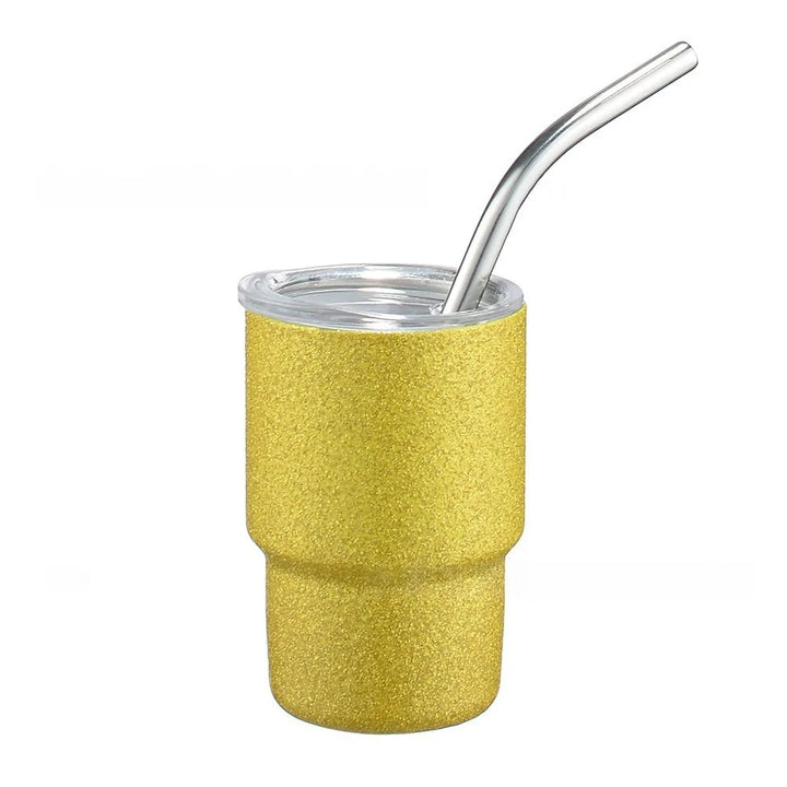 3oz Glitter Stainless Steel Tumbler, Double-Wall Insulated Coffee Cup with Straw