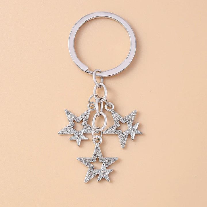 Sparkling Crystal Rhinestones Cross Keychain - Star Key Ring for Women and Girls, Handbag Pendant, DIY Jewelry Accessory