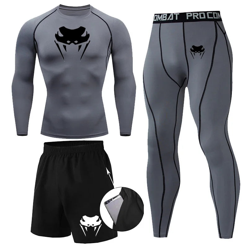 Men Compression Set Long or Short Sleeve T-shirt Men's Tight Pants Fitness Bodybuilding Clothes Rashguard Sports Suits