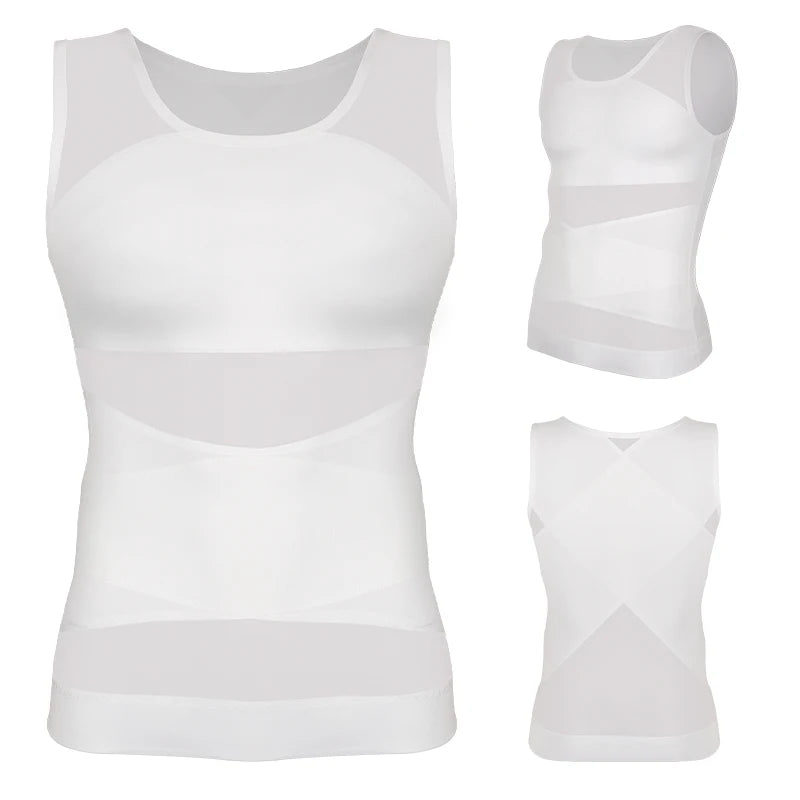 Men's Compression Shirt - Slimming Undershirt, Sleeveless Body Shaper Tank Top, Mesh Cross Suit