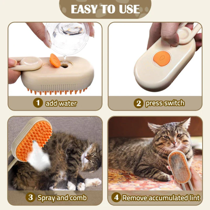 3-in-1 Pet Steam Brush – Electric Steamy Spray, Massage Comb, and Hair Removal Grooming Tool for Cats and Dogs