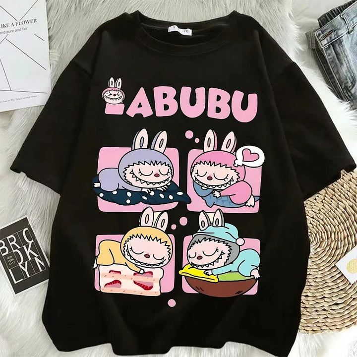 Pop Mart Labubu Couple T-Shirts – Anime Cartoon Short Sleeve Hip Hop Tops for Adults