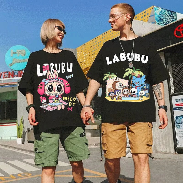 Pop Mart Labubu Couple T-Shirts – Anime Cartoon Short Sleeve Hip Hop Tops for Adults