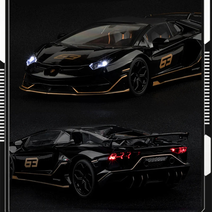 1/18 Aventadors SVJ 63 Alloy Racing Car Model Diecasts Metal Toy Sports Vehicles Car Model Sound and Light Simulation Kids Gifts