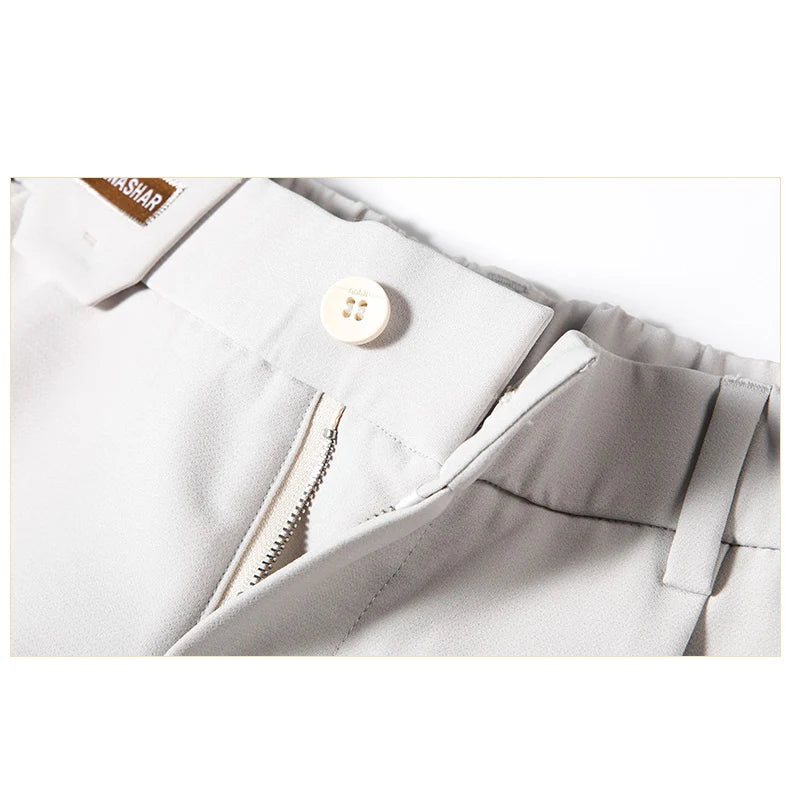 Men‘s Suit Pants Smooth Slim Business Office Social Elastic Waist Beige Grey Classic Korean Formal Trousers Male