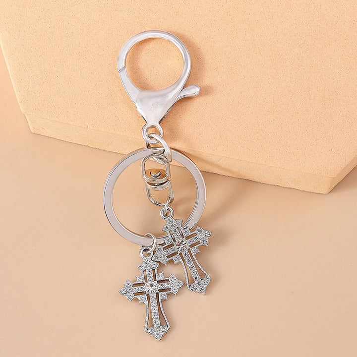 Sparkling Crystal Rhinestones Cross Keychain - Star Key Ring for Women and Girls, Handbag Pendant, DIY Jewelry Accessory