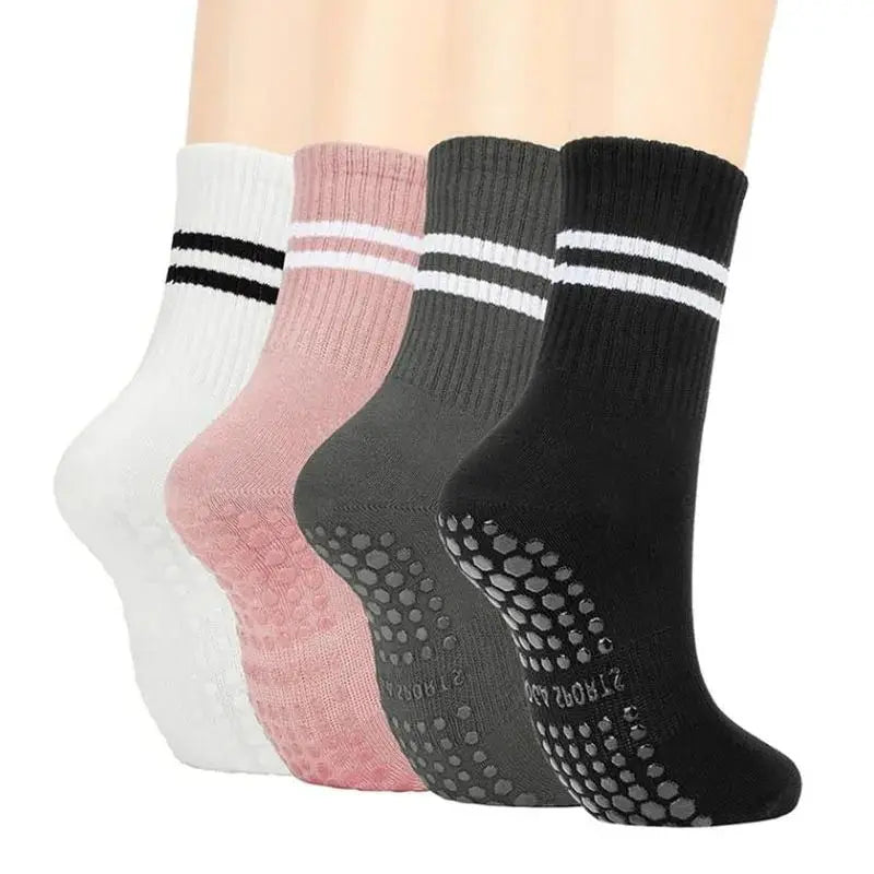 1 Pair or 6 Pairs of Women's Yoga Socks Medium Length Socks Pure Cotton Anti Slip Silicone Indoor Fitness Pilates Sports Socks