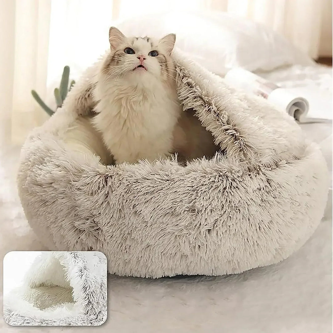 Cozy Round Pet Bed – Dual-Purpose Warm Sleeping Nest and Cave with Detachable Cover for Small Dogs and Cats