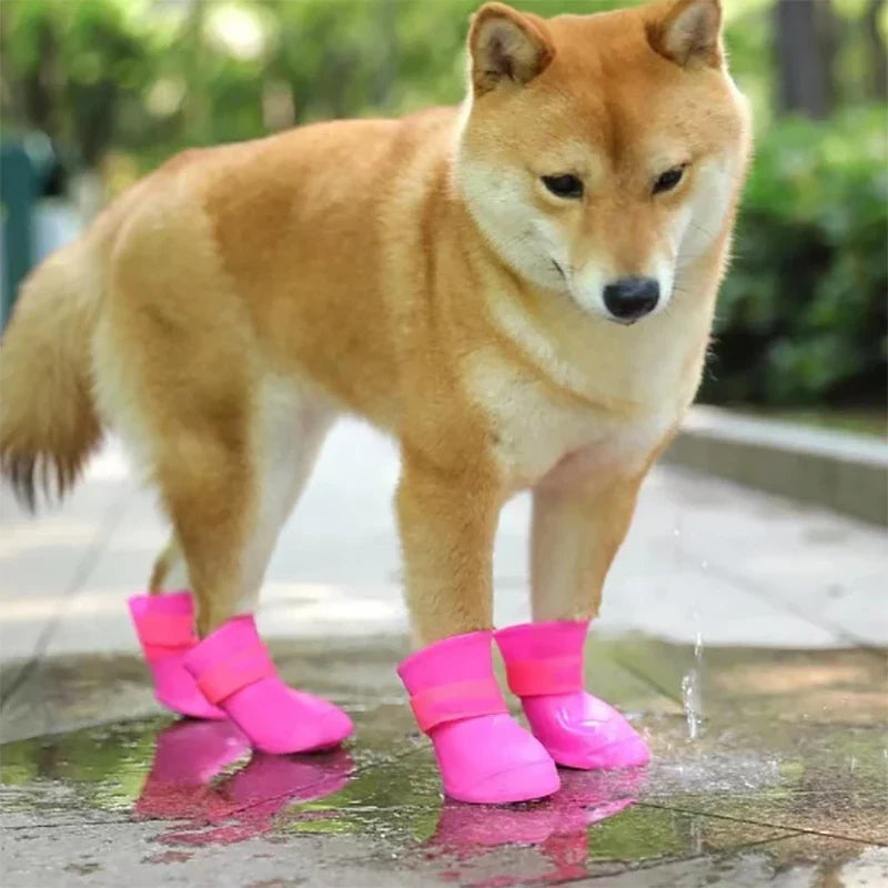 Soft Silicone Dog Rain Boots – Anti-Slip, Wear-Resistant, Jelly-Colored Waterproof Shoes for Pets