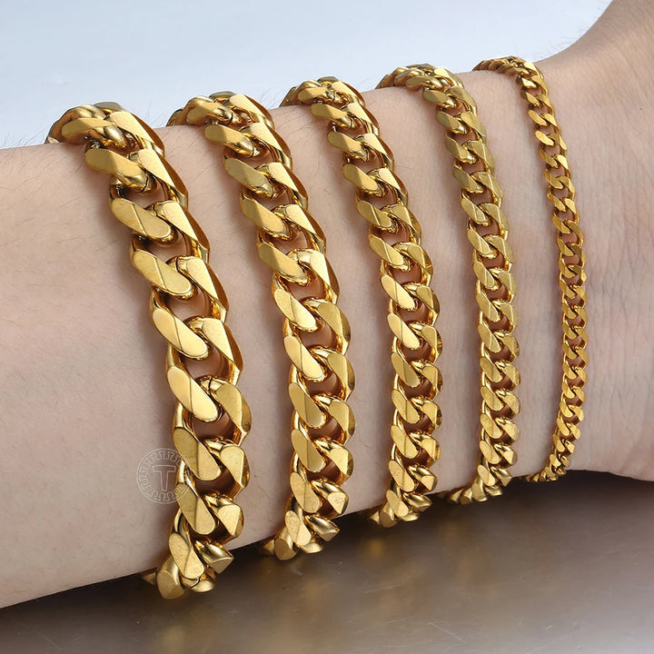 Stainless Steel Cuban Link Bracelets - Gold & Silver Colors, Unisex Fashion Jewelry