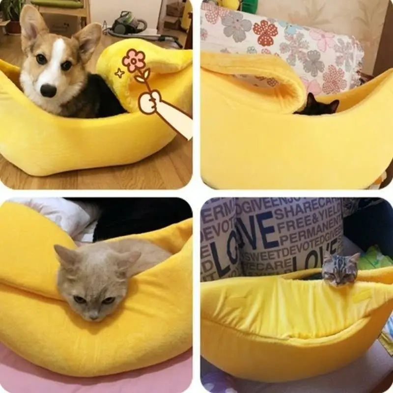 Banana Shaped Pet Bedding Comfortable Cat Nest Mat Warm and Soft Winter Cushion Funny Kitten Sleeping Bag, Cozy Dog Accessories