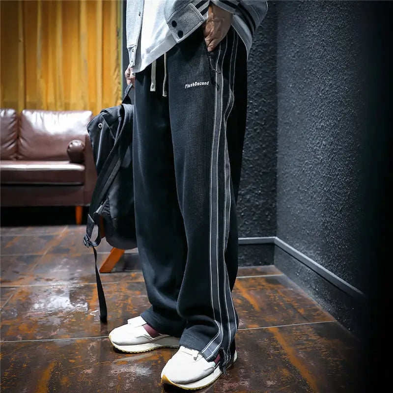 Men’s Wide-Leg Sports Pants - Striped Sweatpants, Straight Fit, Jogger Style for Training & Casual Wear