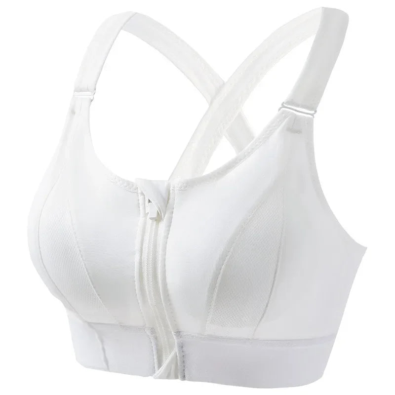 Zip-Front Strappy Yoga Bra - Padded Seamless Wireless Sports Bra for Women