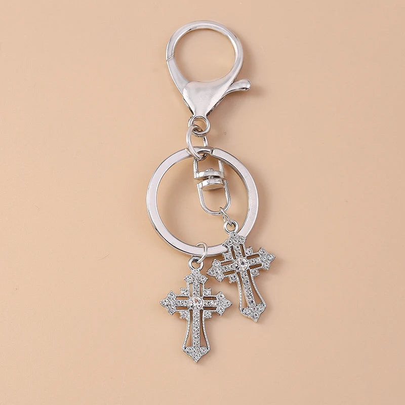 Sparkling Crystal Rhinestones Cross Keychain - Star Key Ring for Women and Girls, Handbag Pendant, DIY Jewelry Accessory