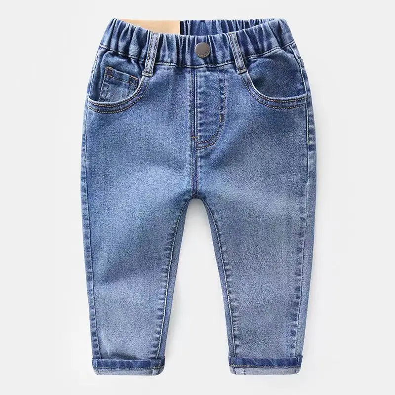 Boys' Thin Denim Jeans Elastic Long Pants, Loose Fit for Spring and Autumn