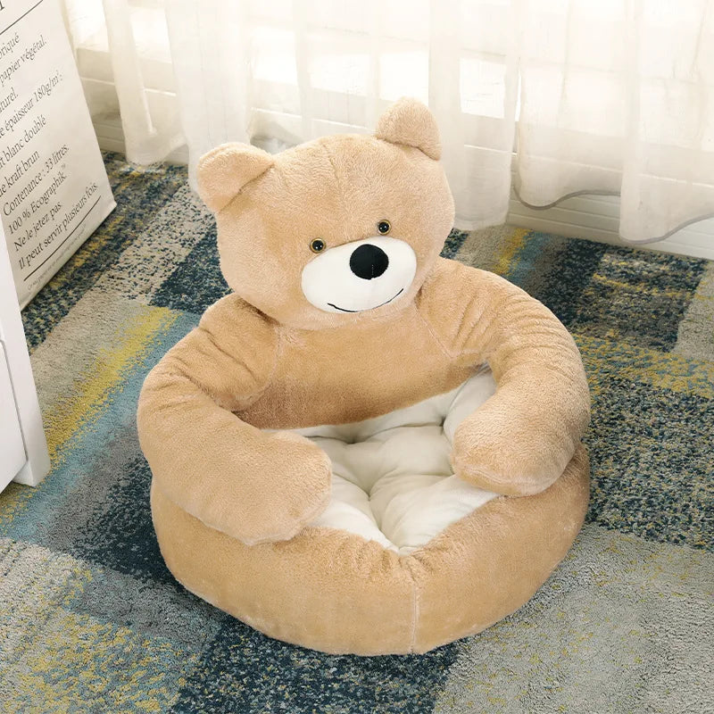 Plush Dog House Bed Winter Warm Bear Hug Semi Enclosed Cat's Nest Detachable And Washable Mat Small Dog Bed Sofa Pet Supplies