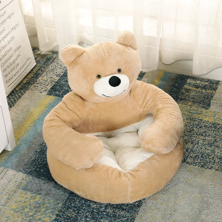 Plush Dog House Bed Winter Warm Bear Hug Semi Enclosed Cat's Nest Detachable And Washable Mat Small Dog Bed Sofa Pet Supplies