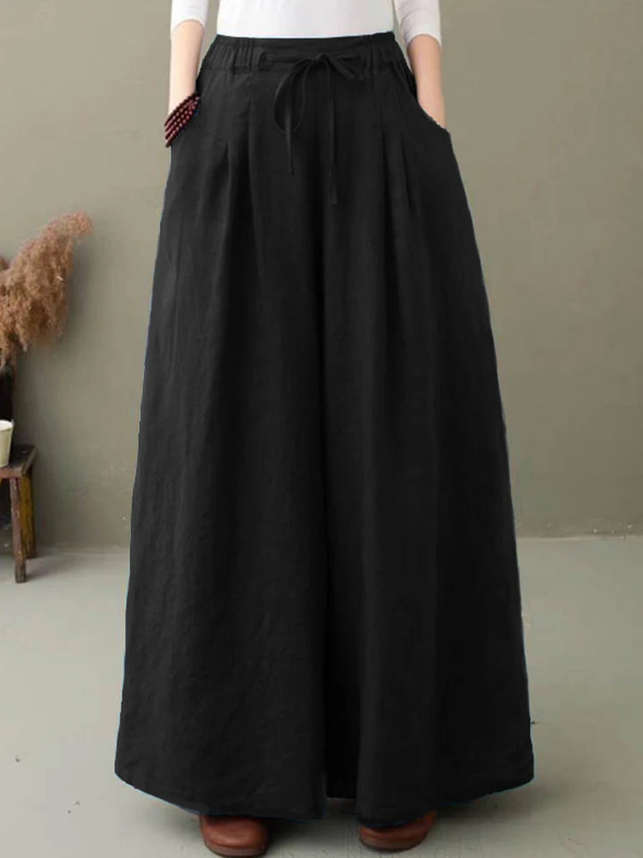 Women’s Wide-Leg Palazzo Pants - Casual Elastic Waist Drawstring Trousers for Autumn