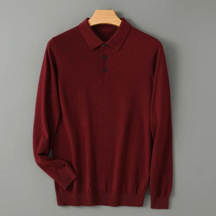 Men's Merino Wool Polo Sweater Soft Cashmere Pullover, Warm & Casual, Autumn/Winter