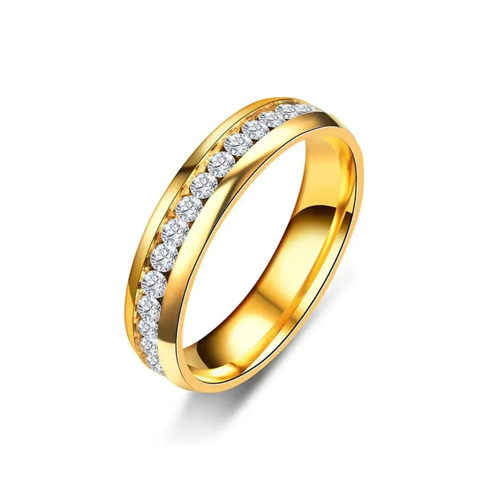 Gold & Silver Plated Black Stainless Steel Zircon Couple Ring - Sizes US 6-13, Men's and Women's Jewelry