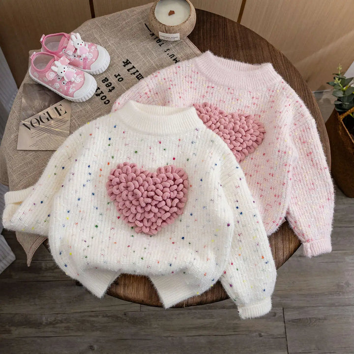 Girls' Autumn/Winter Pullover Love Knitting Sweater Warm Sweatshirt for Kids and Toddlers