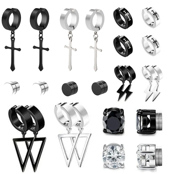 Magnetic Stud Earrings - Stainless Steel CZ Clip-On Set for Men & Women