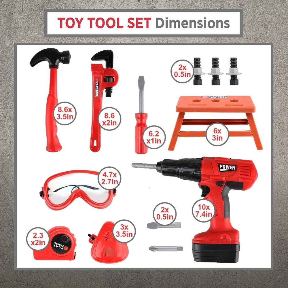 Children's Tool Set with Electric Toy Drill Kids Power Construction Toy Pretend Play Toy Tools Kit for Toddler Boys Girls Child