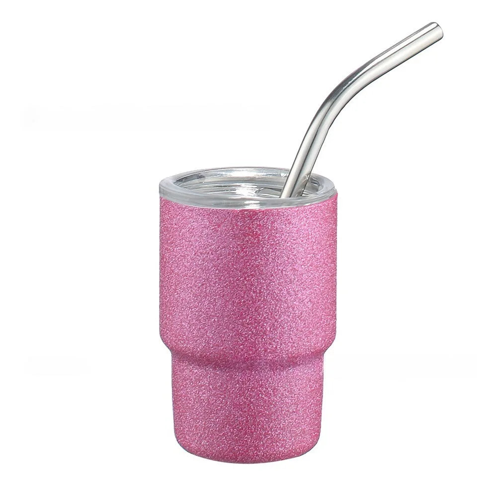 3oz Glitter Stainless Steel Tumbler, Double-Wall Insulated Coffee Cup with Straw