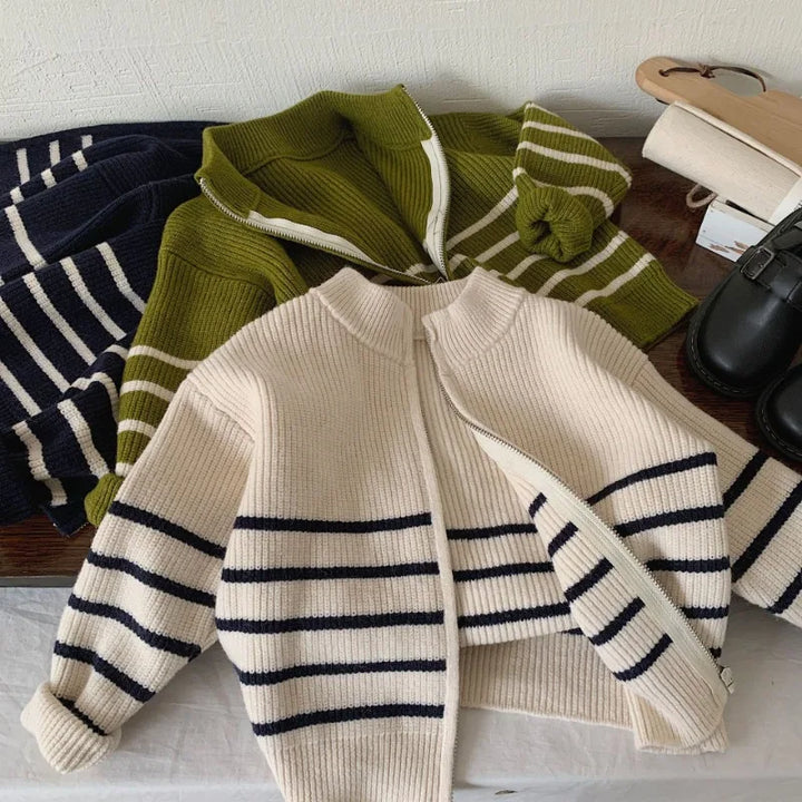 Autumn Kids Striped Sweater  Soft Loose Zipper Cardigan for Boys & Girls