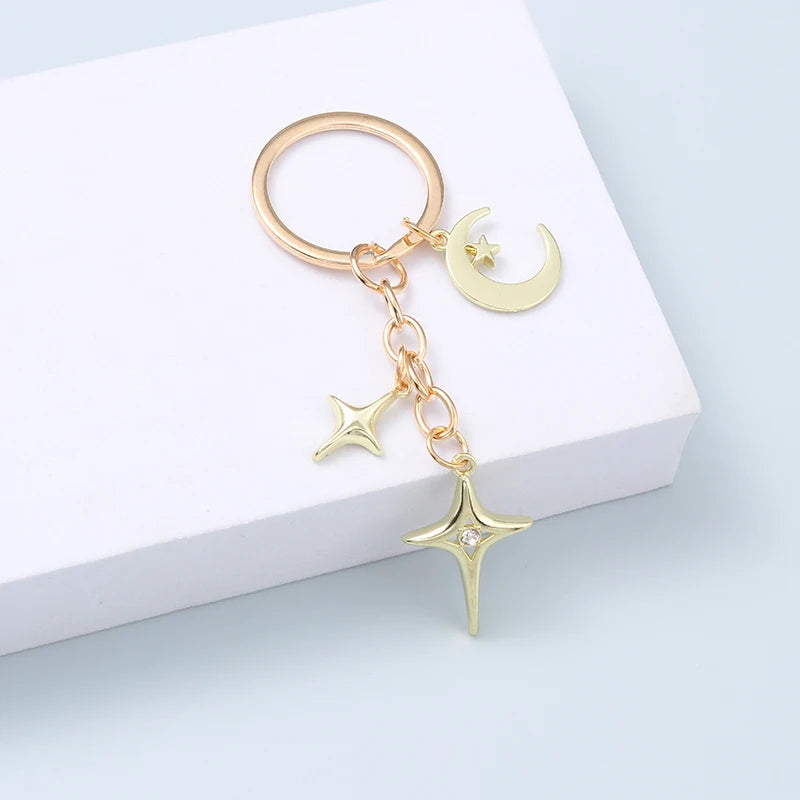 Star and Moon Metal Keychains - Handmade Key Rings for Women and Men, Perfect Friendship Gift or Handbag Decoration