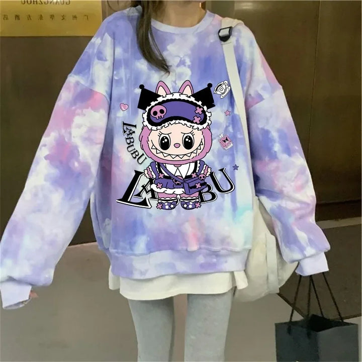 Labubu Women's Oversized T-Shirt – Cartoon Graphic Long Sleeve, Comfortable Anime Shirt Gift